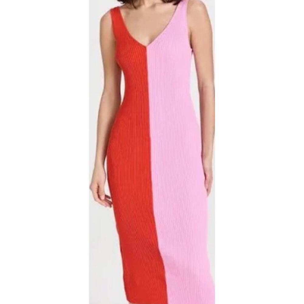 Ronny Kobo Stretch Bodycon Knee Length Sleeveless Pink and Red Knit Dress,‎ M